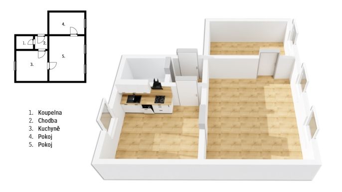 Pronájem, Byt 2+1, Úpice