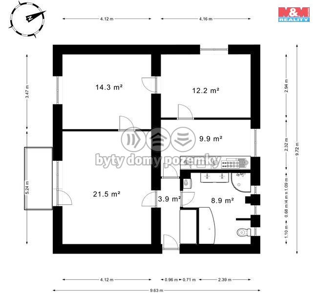Prodej, Byt 3+1, Milovice