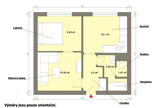 Pronájem, Byt 1+1, Cheb