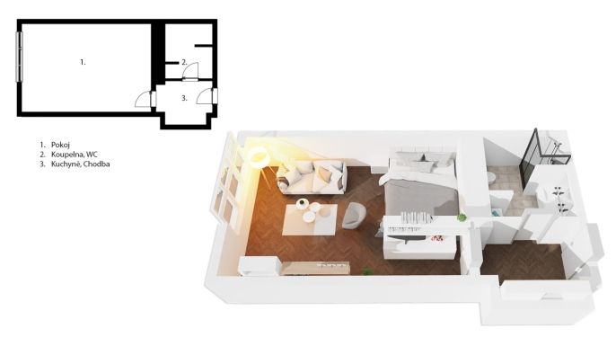 Pronájem, Byt 1+kk, Praha