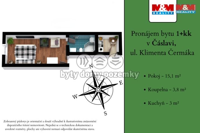 Pronájem, Byt 1+kk, Čáslav