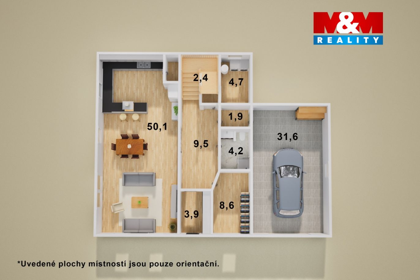 Půdorys s rozměry v přízemí