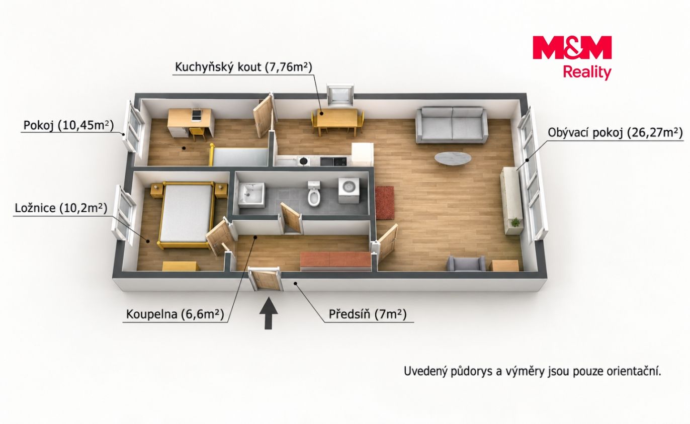 Moderní 3D půdorys bytu s popisky.png