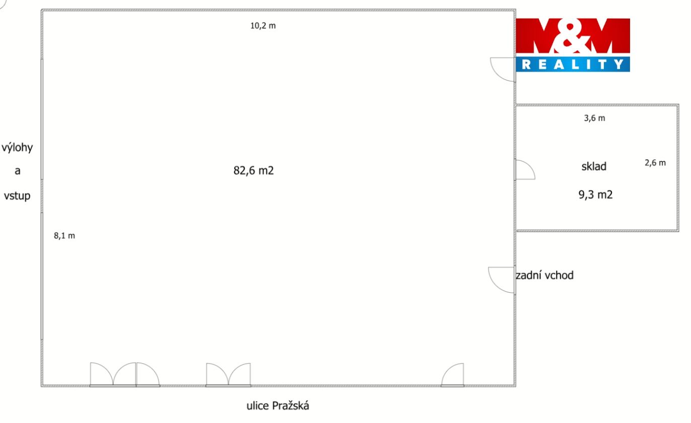 1NP nebytový prostor, 90 m2