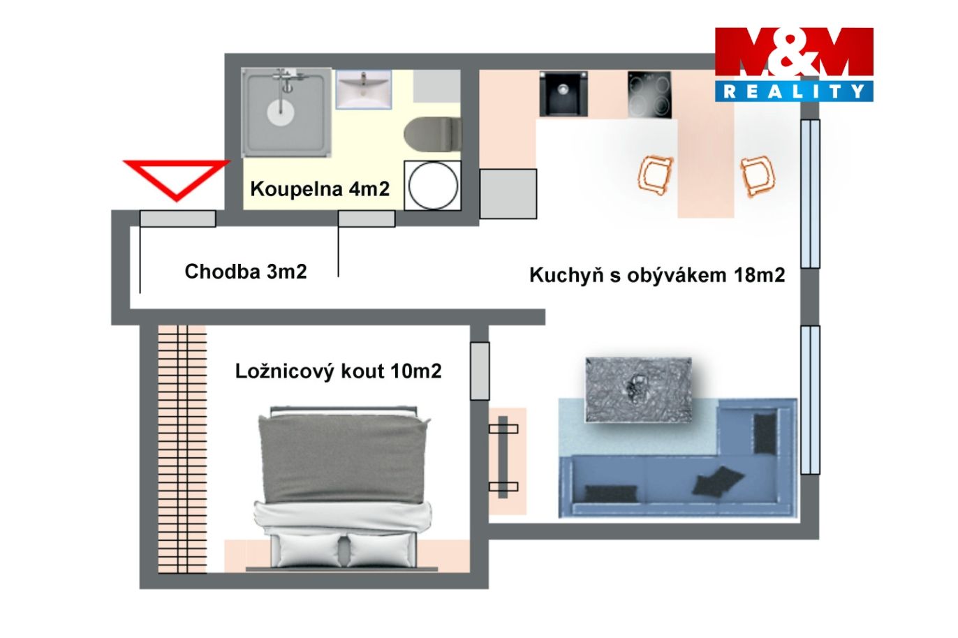 Prodej bytu 1+kk, 35 m2, v Doubravčicích