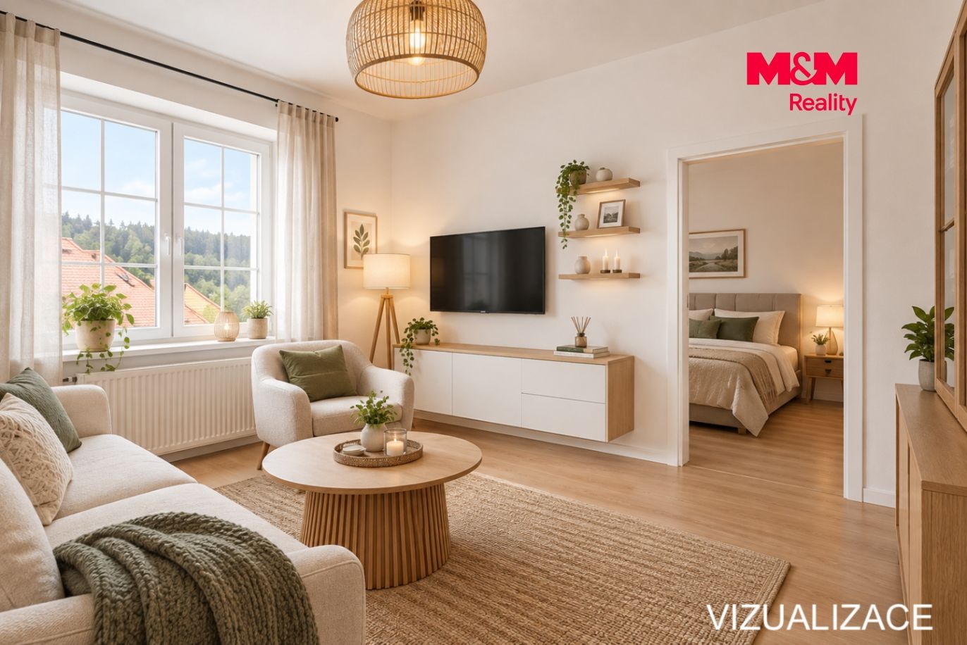Vizualizace - obývák, ložnice - 2.NP