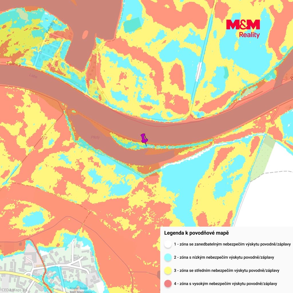 Povodňová mapa - zóna s nízkým nebezpečím