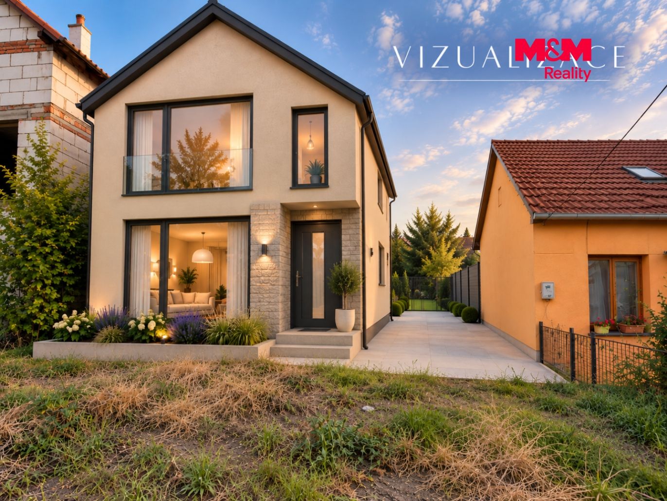 Moderní dům při západu slunce.png