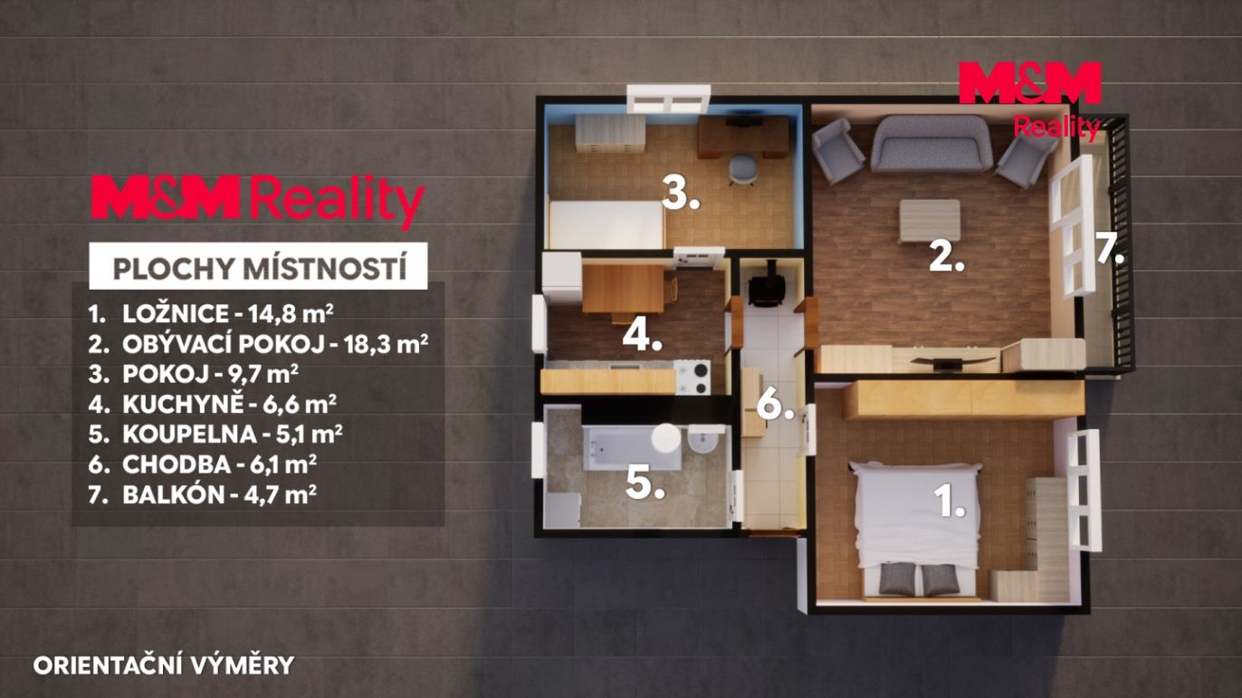 Orientační půdorys druhého bytu