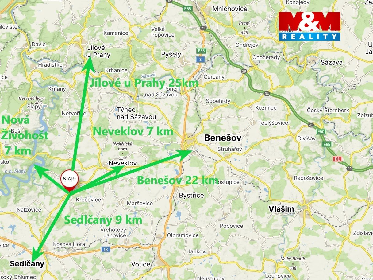 mapa vzdáleností